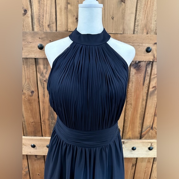 NWT Kleinfeld Indigo Bridesmaids Dress High Neck Chiffon Size 8 - Picture 3 of 6